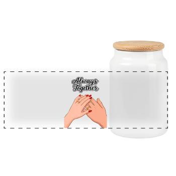 Always Together: Hands with Wedding Rings - Panoramic Cookie Jar with Wooden Lid - white - Front