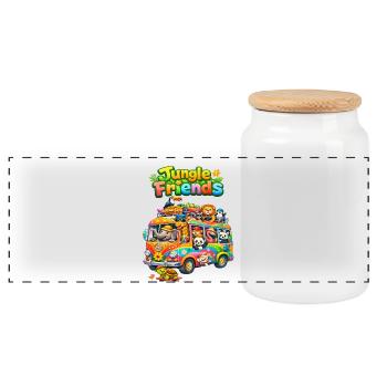 Bus des Amis de la Jungle - Boîte à biscuits avec couvercle en bois - blanc - Devant
