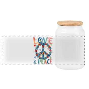 Love and Peace Blumenzeichen im Aquarellstil - Panorama Keksdose mit Holzdeckel - Weiß - Vorne