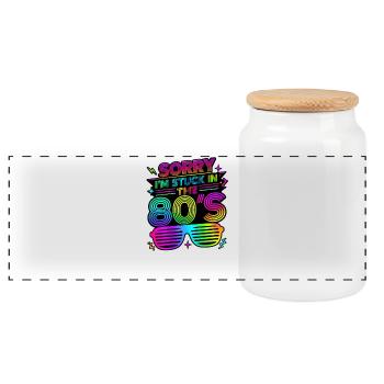Sorry I'm Stuck in the 80's 80s - Panoramic Cookie Jar with Wooden Lid - white - Front