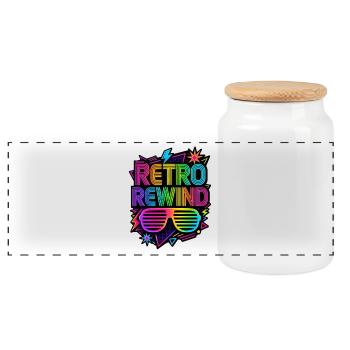 Retro Rewind 80's Costume 80s - Panoramic Cookie Jar with Wooden Lid - white - Front