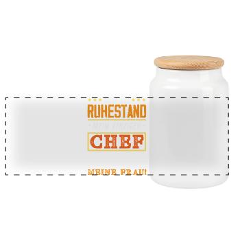 Ruhestand Chef Meine Frau - Panorama Keksdose mit Holzdeckel - Weiß - Vorne
