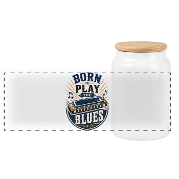 Instrument Harmonica Blues Music Musicians - Panoramic Cookie Jar with Wooden Lid - white - Front