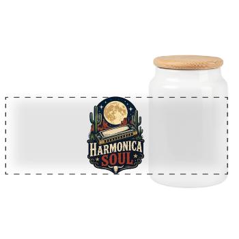 Instrument: Harmonica, Western-Soul-Music - Panoramic Cookie Jar with Wooden Lid - white - Front