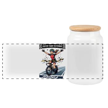 Faster Than Yesterday Anime Track Cyclist - Panoramic Cookie Jar with Wooden Lid - white - Front
