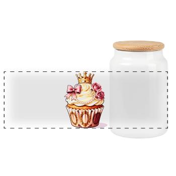 Crowned Cupcake Royale - Panoramic Cookie Jar with Wooden Lid - white - Front