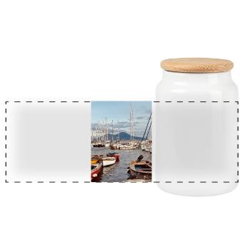Paysage nautique du port - Boîte à biscuits avec couvercle en bois - blanc - Devant