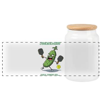Pickleball - Panoramic Cookie Jar with Wooden Lid - white - Front