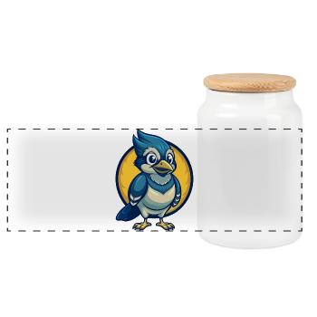 Jay Bird Kawaii Maskottchen Cartoon Clipart Logo Abzeichen - Panorama Keksdose mit Holzdeckel - Weiß - Vorne