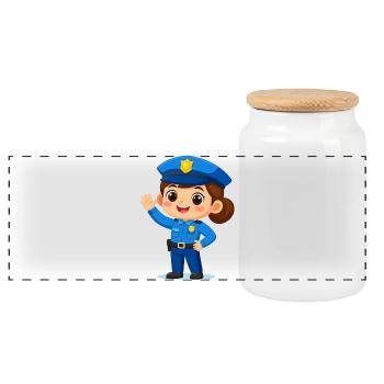 Policière comique fait signe en riant – Style drôle - Boîte à biscuits avec couvercle en bois - blanc - Devant