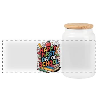 Happy First Day of School Books - Panoramic Cookie Jar with Wooden Lid - white - Front