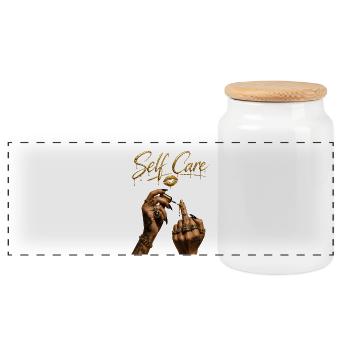 Self Care Mittelfinger Gold Drip Streetwear - Panorama Keksdose mit Holzdeckel - Weiß - Vorne