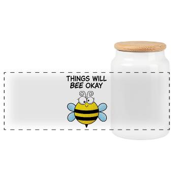 Things Will Bee Okay – Sweet Motivational Bee - Panoramic Cookie Jar with Wooden Lid - white - Front