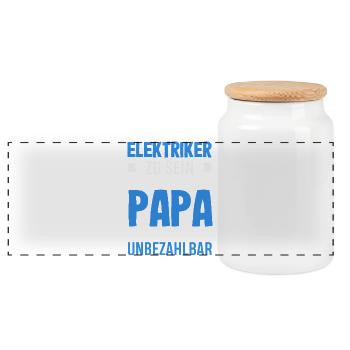 Elektriker Papa Unbezahlbar - Panorama Keksdose mit Holzdeckel - Weiß - Vorne