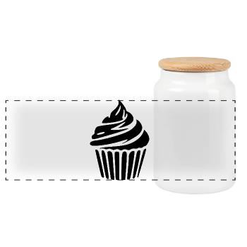 Cupcake Muffin Bakery Baking Gift - Panoramic Cookie Jar with Wooden Lid - white - Front