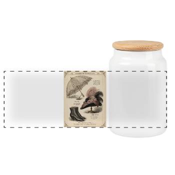 Victorian Parasol and Vintage Accessories - Panoramic Cookie Jar with Wooden Lid - white - Front