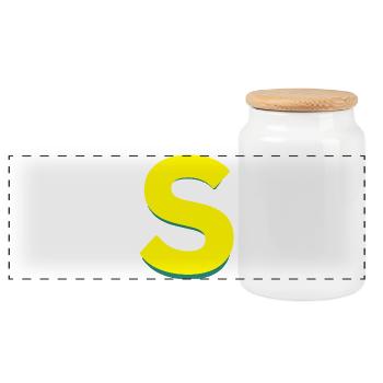 Buchstabe S-Zeichen – gelb - Panorama Keksdose mit Holzdeckel - Weiß - Vorne