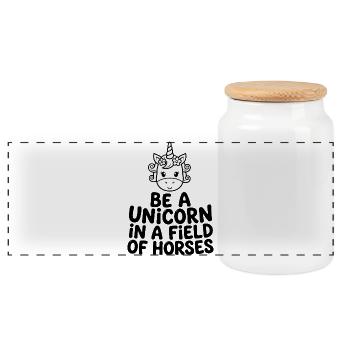 Be a Unicorn in a Field of Horses - Panorama Keksdose mit Holzdeckel - Weiß - Vorne