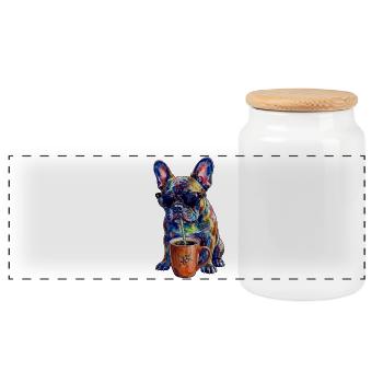 Coole Französische Bulldogge mit Kaffee - Panorama Keksdose mit Holzdeckel - Weiß - Vorne