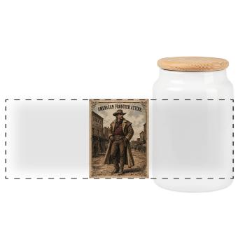 Amerikanische Grenztracht - Panorama Keksdose mit Holzdeckel - Weiß - Vorne