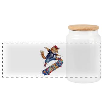 Coole Skater Katze auf Skateboard-Aquarell Design - Panorama Keksdose mit Holzdeckel - Weiß - Vorne