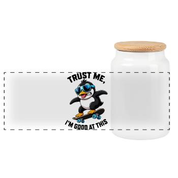 Cooler Pinguin Skateboarder Comic Spruch - Panorama Keksdose mit Holzdeckel - Weiß - Vorne