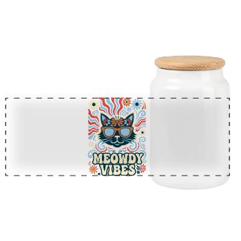 Meowdy Vibes Retro Katze - Panorama Keksdose mit Holzdeckel - Weiß - Vorne