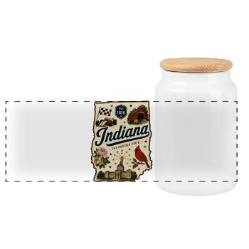 Indiana Hoosier State Vintage-Reiseaufkleber - Panorama Keksdose mit Holzdeckel - Weiß - Vorne