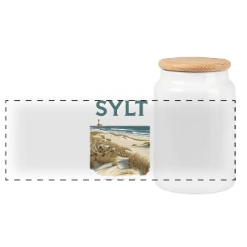 Sylt Premium | Vintage Beach Poster - Panorama Keksdose mit Holzdeckel - Weiß - Vorne
