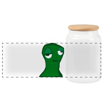 Müde grüne Figur – minimalistischer Cartoon,  Frus - Panorama Keksdose mit Holzdeckel - Weiß - Vorne