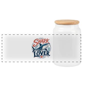 Shark Lover - T-Shirt für Hai-Fans - Panorama Keksdose mit Holzdeckel - Weiß - Vorne