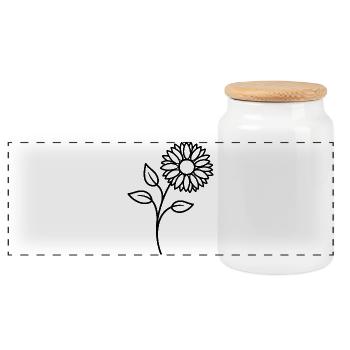 Sonnenblume One Line Blumenmotiv - Panorama Keksdose mit Holzdeckel - Weiß - Vorne