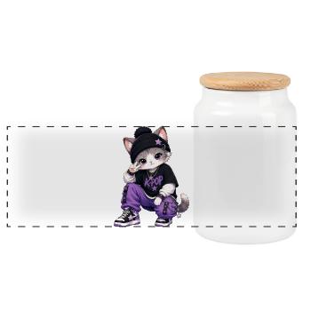 K-Pop-Katze im lila Hoodie - Panorama Keksdose mit Holzdeckel - Weiß - Vorne