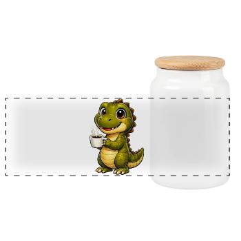 Dino mit Kaffee - Panorama Keksdose mit Holzdeckel - Weiß - Vorne