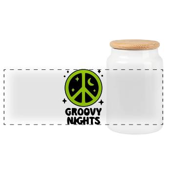 Groovy Peace Zeichen Logo - Panorama Keksdose mit Holzdeckel - Weiß - Vorne