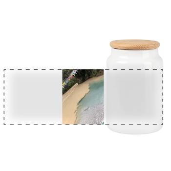 Tropical beach with colorful flags - Panoramic Cookie Jar with Wooden Lid - white - Front