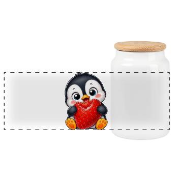 Süßer Pinguin mit Erdbeeren Cartoon Sommer - Panorama Keksdose mit Holzdeckel - Weiß - Vorne