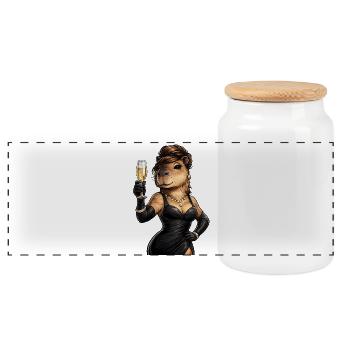 Elegante Capybara Dame mit Sektglas - Panoramic Cookie Jar with Wooden Lid - white - Front