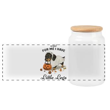Dachshund Ghost Halloween Pumpkin Cute - Panoramic Cookie Jar with Wooden Lid - white - Front