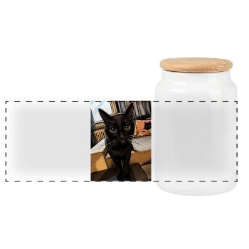 Nachtkater Blick - Panoramic Cookie Jar with Wooden Lid - white - Front