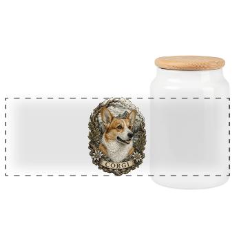 Corgi im Vintage Stil mit Berglandschaft - Panorama Keksdose mit Holzdeckel - Weiß - Vorne