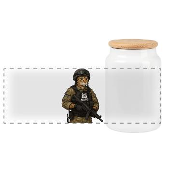 Ukraine Cat with NAFO patch - Panoramic Cookie Jar with Wooden Lid - white - Front