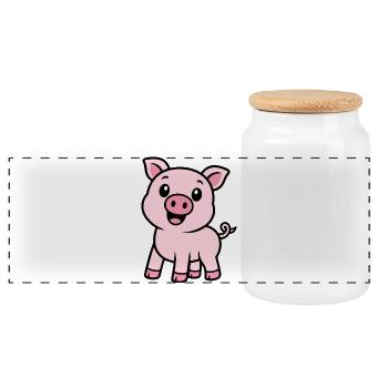 Laughing pink piggy - Panoramic Cookie Jar with Wooden Lid - white - Front