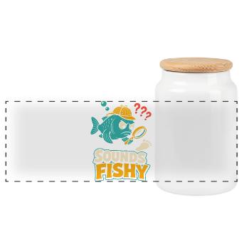 Sounds Fishy Detective Fish - Panoramic Cookie Jar with Wooden Lid - white - Front