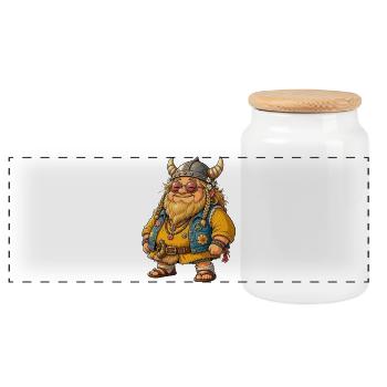 Cute Hippie Viking: Funny Retro Father's Day - Panoramic Cookie Jar with Wooden Lid - white - Front