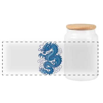 Blue Asian Dragon Tattoo Design - Panoramic Cookie Jar with Wooden Lid - white - Front