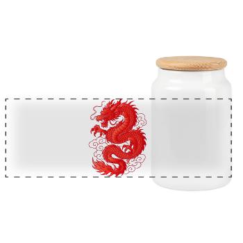 Red Asian Dragon Tattoo Design - Panoramic Cookie Jar with Wooden Lid - white - Front