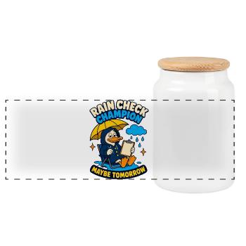 Rain Check Champion – Maybe tomorrow - Panoramic Cookie Jar with Wooden Lid - white - Front