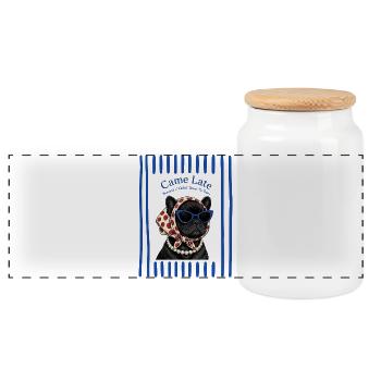 French Bulldog Came Late Retro Humor - Panoramic Cookie Jar with Wooden Lid - white - Front