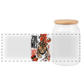 Zoomies & Snacks – Modern Anime Bengal Cat - Panoramic Cookie Jar with Wooden Lid - white - Front